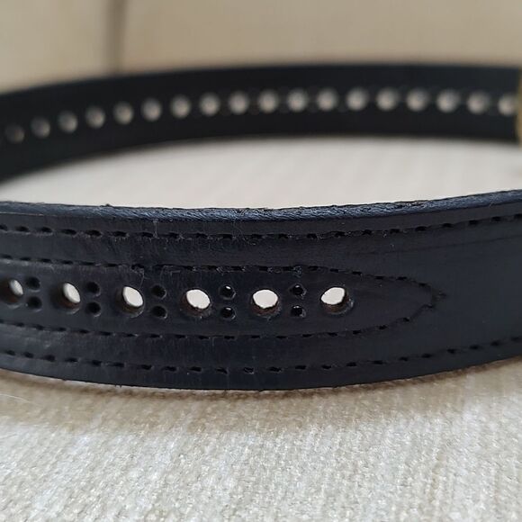 Charter Club Navy Blue Leather Belt Solid Brass Buckle - Picture 10 of 10